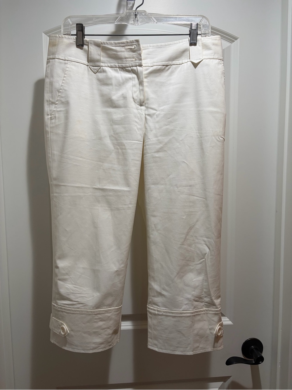 LOFT Cream Cropped Capri Pants with Cuff Detail